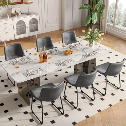 Miniatura 26 de REONEY Juego de 2 sillas de comedor, sillas de comedor sin brazos de piel sintética con respaldo, silla moderna de cocina comedor de 18 pulgadas