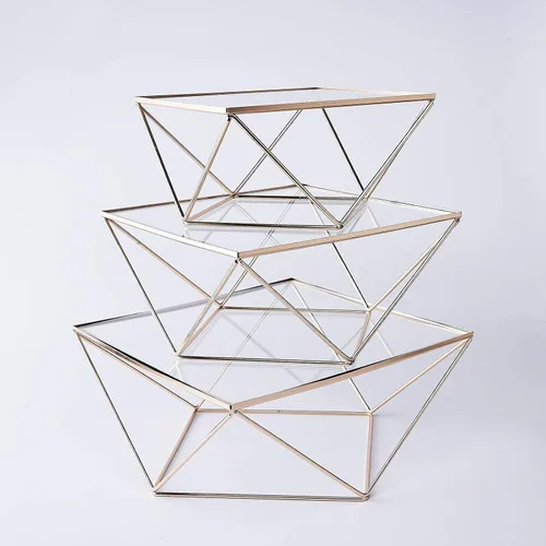 Miniatura 4 de Soporte geométrico para tartas, elevador dorado para tartas con parte superior de cristal (dorado, 10 pulgadas)