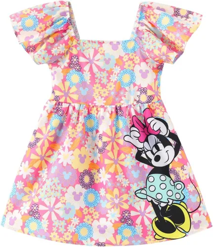 Miniatura 10 de Disney Stitch Minnie Frozen Elsa - Vestido de princesa sin espalda para niñas, hombros descubiertos, manga corta, cintura ceñida, ropa para niños