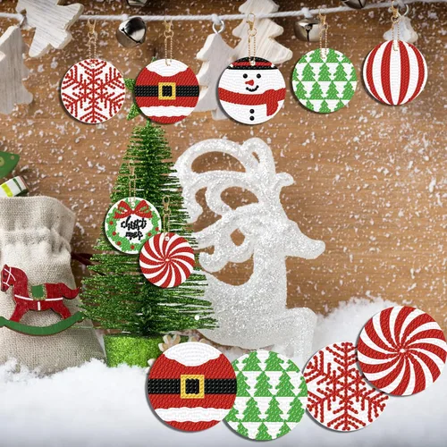 Miniatura 5 de Kit de llavero de diamante de Navidad DIY, 12 piezas, llavero de arte de Navidad, adorno colgante de diamante 5D, decoración artesanal