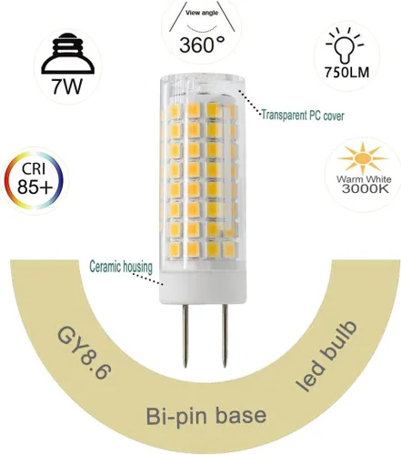 Miniatura 6 de Bombilla LED G8, repuesto de bombilla halógena de 75 W, regulable 7 W, 750 lúmenes, CA 120 V, base bipin GY8.6/G8, blanco cálido 3000 K para luz