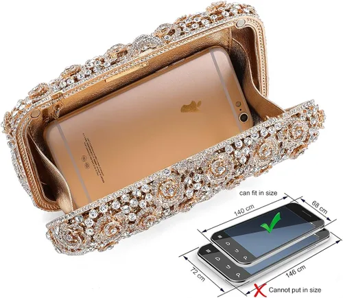 Miniatura 3 de MOSSMON Crystal Clutch - Bolso de noche de lujo con diamantes de imitación para mujer Oro