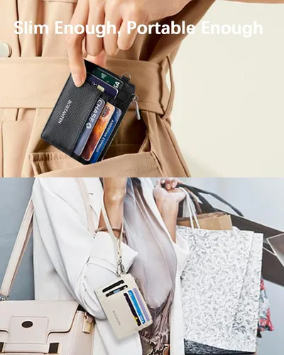 Miniatura 5 de BOSTANTEN Cartera pequeña para mujer, RFID, de piel, con bolsillo de cremallera, Beige