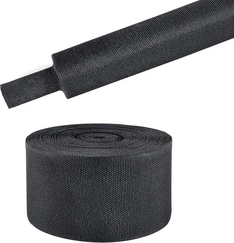 Miniatura 12 de Tubo Termorretráctil Trenzado Negro 2 en 1 Funda de Manguera de Telar de Alambre de Tela Retráctil Automotriz Protector de Gestión (1/2"-15ft)
