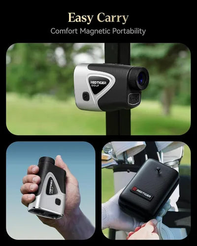 Miniatura 7 de REDTIGER Telémetro Golf, telémetro de golf de 1200 yardas con pendiente, pantalla adaptable a la luz, magnificación 7X, vibración de bloqueo