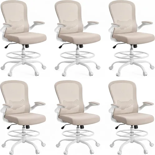 Miniatura 17 de ErGear Silla de dibujo, silla de escritorio de pie con reposabrazos abatibles, silla de escritorio alta altura ajustable, silla de oficina alta Negro