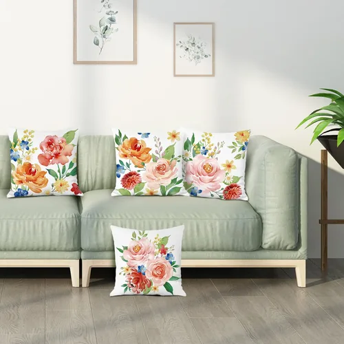 Miniatura 2 de Bonhause Juego de 4 fundas de almohada de flores de peonía de 18 x 18 pulgadas, juego de 4 fundas de almohada decorativas de terciopelo