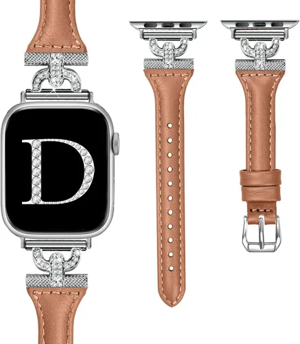 Miniatura 14 de Bandas delgadas de cuero compatibles con Apple Watch para mujeres de 40 mm, 41 mm, 38 mm, 44 mm, 45 mm, 49 mm, 42 mm, 46 mm, con forma de D