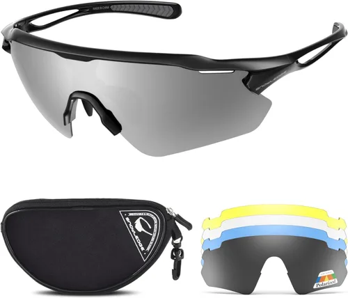 Miniatura 8 de Gafas de ciclismo, lentes deportivos polarizados con marco irrompible TR90, anti-UV400 A #GunGrey-Grey a base de lentes REVO IceBlue