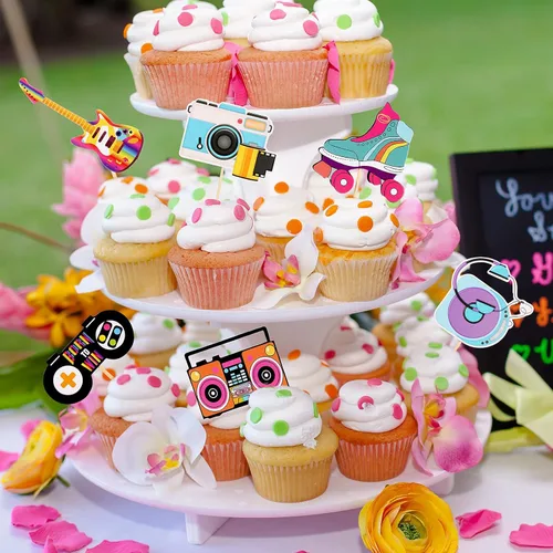 Miniatura 4 de Epakh 48 piezas de decoración para cupcakes de los años 90, decoración de fiesta temática de los años 90, hip hop, música, danza, retro, skate