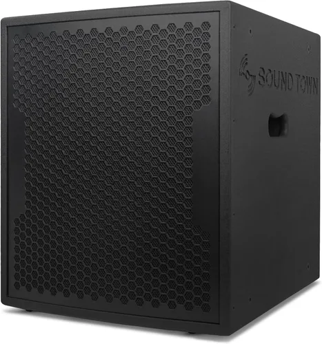 Miniatura 4 de Sound Town Paquete de 2 subwoofers PA alimentados de 15 pulgadas con salidas de altavoz, 1600 W, LPF, madera contrachapada de abedul, negro