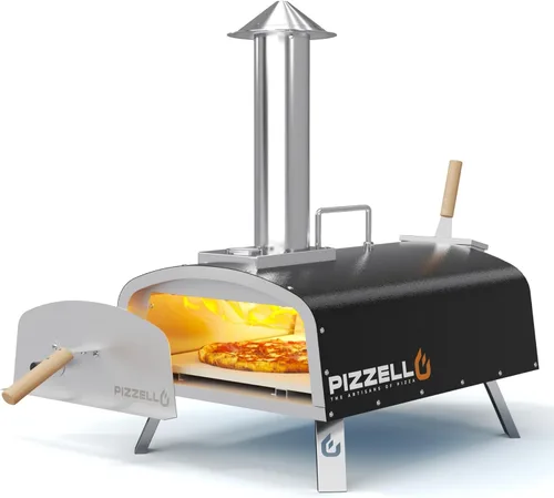 PIZZELLO Horno de pizza de 16" para exteriores de propano y leña Multi-combustible horno de pizza grande de acero inoxidable con quemador de gas,