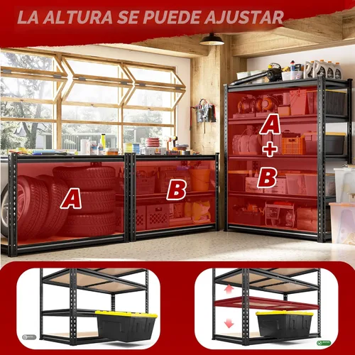 Miniatura 6 de REIBII Estantes de almacenamiento de 2020 LBS, estantería de garaje de 5 niveles, estantes de garaje ajustables y resistentes, estante de utilidad