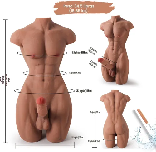 Miniatura 2 de Muñeca sexual masculina Torso para mujeres con consolador enorme de 8 pulgadas, testículo anal con textura apretada, musculoso 3D