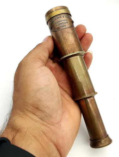 Miniatura 6 de Telescopio de cristal espía de latón náutico con caja de madera, telescopio decorativo monocular plegable pirata con óptica de vidrio para regalo
