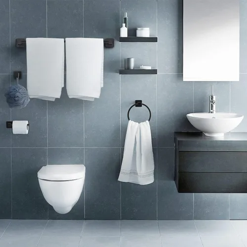 Miniatura 7 de Juego de accesorios de baño de 4 piezas, juego de toallero de acero inoxidable negro mate, incluye barra de toalla de 20 pulgadas, anillo de toalla