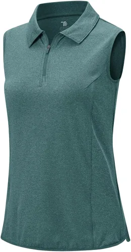 Miniatura 5 de YSENTO Camisas de golf sin mangas para mujer, ropa con cuello de 14 con cremallera de secado rápido, camisas polo de tenis