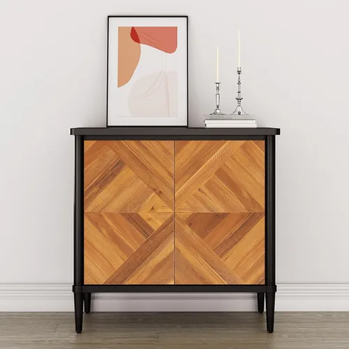 Miniatura 11 de Howizz Lenia - Aparador de madera maciza con almacenamiento, puertas con patrón de diamante cheurón, armario rústico moderno de mediados de siglo