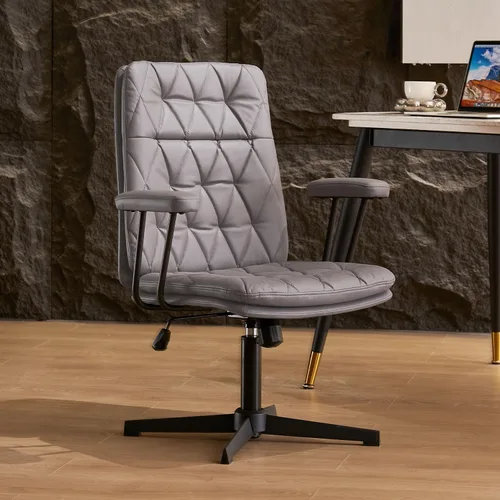 Miniatura 9 de Silla de escritorio sin ruedas, silla giratoria de oficina en casa con patas cruzadas Sillón de acento sólido blanco crema