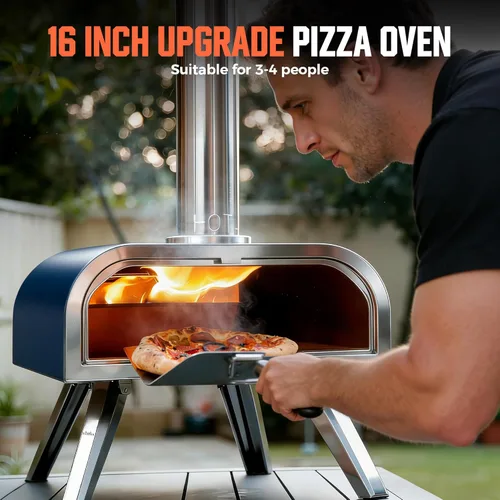 Miniatura 4 de BIG HORN 16" Multi-Fuel Outdoor Pizza Oven – 2-in-1 Wood-Fired & Gas Compatible (Burner Sold Separately), 1112°F Outdoor Stainless Pizza Cooker