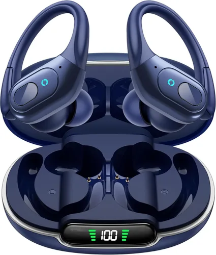 occiam Active Noise Cancelling Earbuds Wireless Bluetooth Headphones Ear Buds 90Hrs Playback Stereo Bass Earphones with Mic Over-Ear Hooks IPX7 Deep