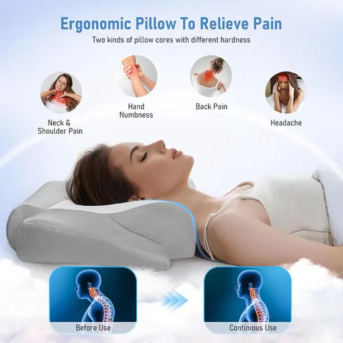 Miniatura 3 de Almohada cervical para aliviar el dolor de cuello, almohada de espuma viscoelástica de contorno con funda de almohada transpirable y refrescante