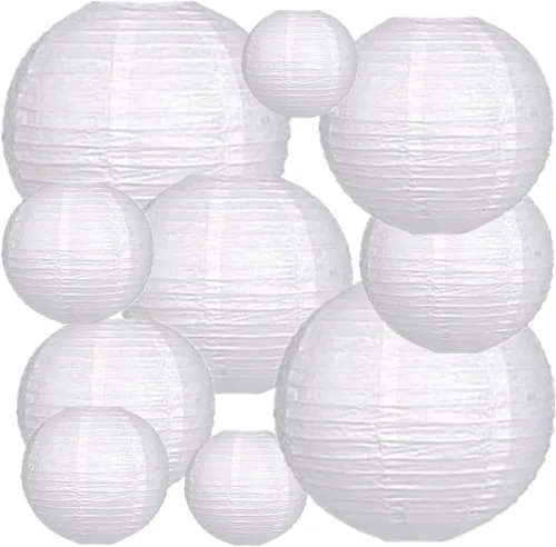 Miniatura 12 de Linterna de papel plegable reutilizable, estilo chino/japonés, cubierta decorativa para lámpara colgante (azul, 10 unidades de tamaños surtidos)