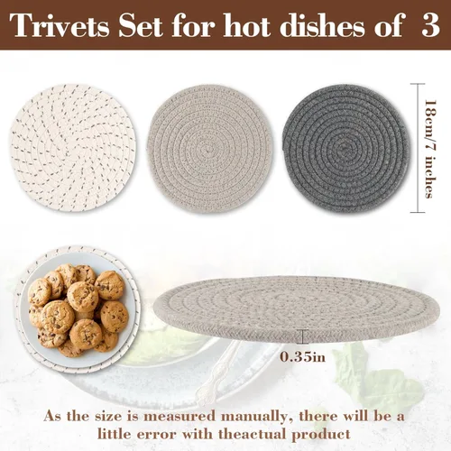 Miniatura 2 de MAQIHAN 3 salvamanteles tejidos para platos calientes, almohadillas para ollas calientes para mesa, juego de salvamanteles grandes, juego