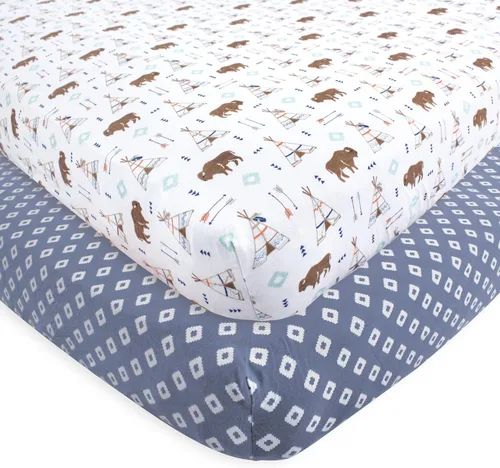 Miniatura 63 de Hudson Baby Sábana bajera unisex de algodón para cuna, color azul marino jaspeado, talla única Azul marino (Heather Navy)