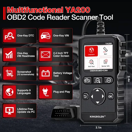Miniatura 4 de KINGBOLEN YA200 - Escáner OBD2, Lector de Código OBD2 para Auto, Luz de Comprobación del Motor, Escáner de Auto OBDII con Funciones Completas