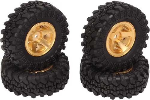 VGEBY Ruedas de coche RC, neumáticos RC de 1 pulgada, cubo de rueda de latón, neumáticos de automóvil RC para FCX24 118 124 Crawler 4 piezas (dorado)