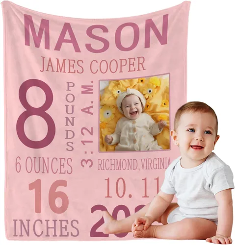 Miniatura 11 de Manta de bebé personalizada con nombre, manta personalizada con nombre floral para niñas pequeñas, mantas de franela suave, regalo conmemorativo 01