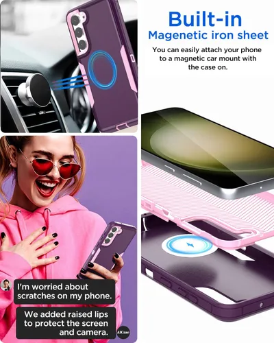 Miniatura 3 de AICase Funda para Samsung Galaxy S22, soporte magnético para automóvil, resistente de 2 capas, duradero, protección de grado militar, a prueba
