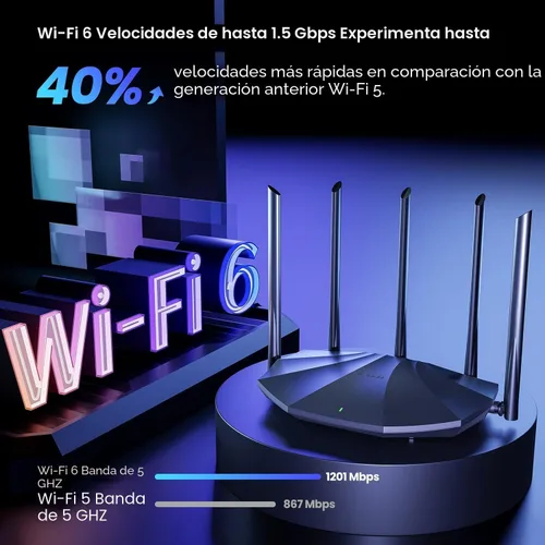 Miniatura 3 de Tenda Router WiFi 6 para el hogar, enrutador Gigabit de doble banda AX1500 para Internet inalámbrico, cobertura de largo alcance con 5 antenas