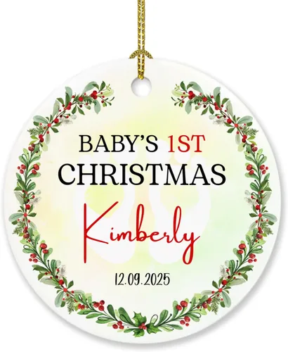 Miniatura 24 de Adorno de Navidad de la segunda Navidad del bebé 2026, marco de fotos de corona, adorno de segunda Navidad para papá, mamá, nombre de bebé