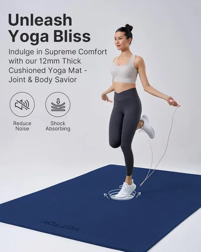 Miniatura 7 de YOTTOY Tapete de yoga grande (75 x 52 x 1/2 pulgadas), tapete de ejercicio TPE extra ancho, tapete de entrenamiento antideslizante para pilates, Azul