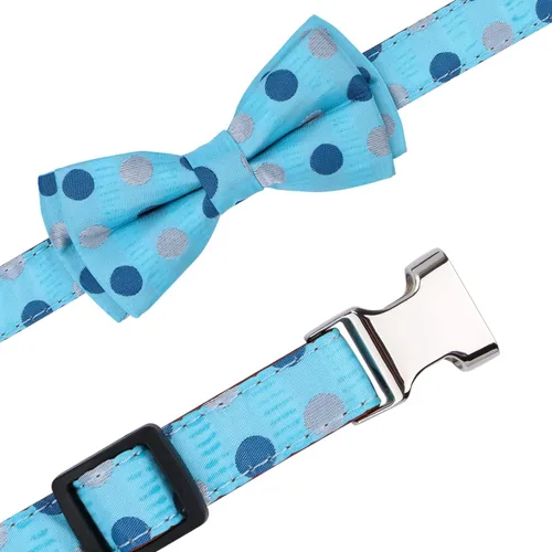 Miniatura 3 de Collar con pajarita para perro, lunares azules, mediano A2_Puntos azul cielo