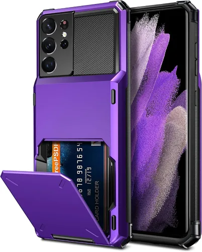 Miniatura 10 de Vofolen Funda tipo cartera para Galaxy S21 Ultra con 4 tarjetas, tarjetero con ranura para tarjeta de crédito, bolsillo trasero, doble capa, Negro