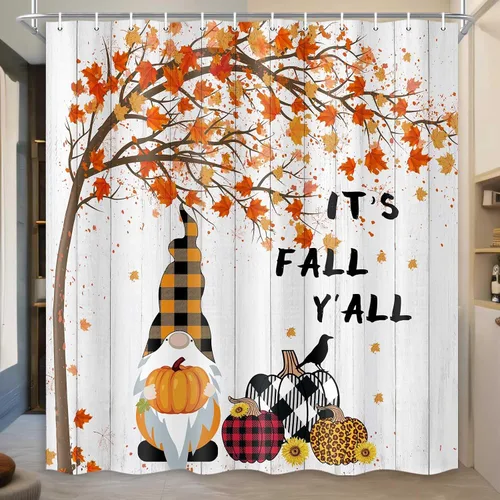 Miniatura 12 de MERCHR Cortinas de ducha de otoño para baño, diseño de girasol, calabaza, gnomo, Acción de Gracias, cortinas de bañera de tela impermeable, juego