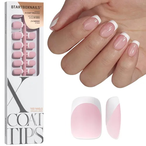 Miniatura 29 de BTArtboxnails XCOATTIPS - Uñas a presión, puntas cortas de almendra con gel de uñas, dúo protector francés, lámpara de uñas, gel suave todo en uno