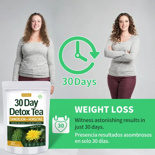 Miniatura 3 de Te de Diente de Leon - Té de diente de león de limpieza de 30 días, bolsas de té de hierbas naturales Herbmood para Perder Peso, 30