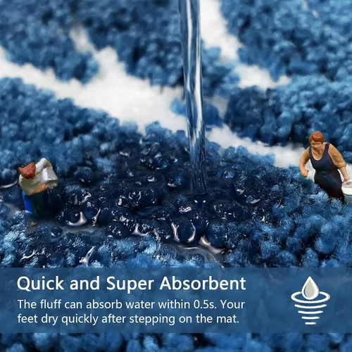 Miniatura 3 de Alfombra de Baño Azul - Alfombra de baño azul oscuro pequeña con hojas tropicales, antideslizante, lavable, para suelo de baño, bonita alfombra