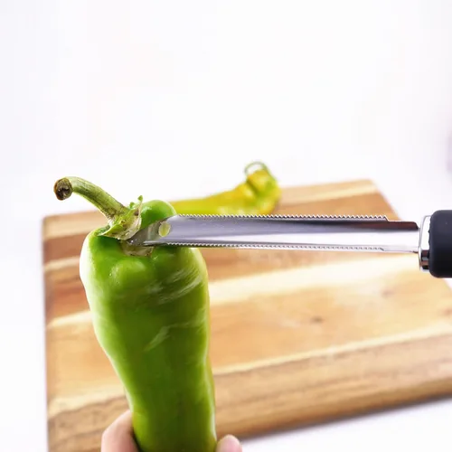 Miniatura 4 de Juego de descorazonadores de frutas y verduras, 3 piezas, pepino, jalapeño, chile, pimiento, herramientas profesionales de cocina, para quitar