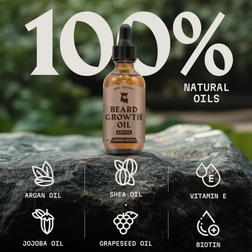 Miniatura 4 de Striking Viking Aceite de crecimiento de barba para hombres, 2 onzas líquidas, sándalo, aceite de barba espesante y acondicionador con biotina