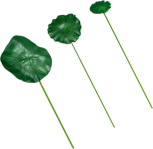 Yardwe 1 juego de hoja de loto simulada con varilla, almohadilla de lirio flotante artificial, adorno de hojas falsas, tallos para flores
