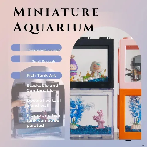 Miniatura 5 de Pequeño tanque de peces Betta, mini tanque apilable de pecera, kit de tanque de acuario rectangular de 3/5 galones con decoración de grava