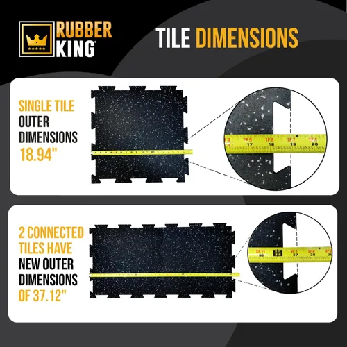 Miniatura 8 de Rubber King - 10 azulejos entrelazados de 19" x 19" x 0.236 in, azulejos de goma 100% reciclada, tapete de ejercicio para gimnasio en casa, azulejos