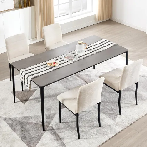 Miniatura 9 de Juego de 2 sillas de comedor, modernas sillas de comedor Parsons de tela tapizada, sillas de cocina sin brazos con patas de metal y asiento