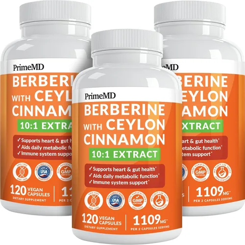 Suplemento de berberina 21 en 1 con canela de Ceilán con cromo, melón amargo y extracto de té verde y extracto de pimienta negra 5X para apoyo