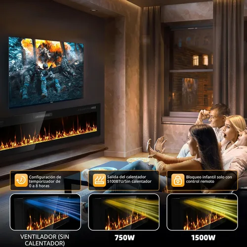 Miniatura 7 de Chimenea Eléctrica Empotrada y de Montaje en Pared Mejorada 2025 de 72", Chimeneas de Fuego Beleze Ultra Delgadas y Estrechas con Control Remoto